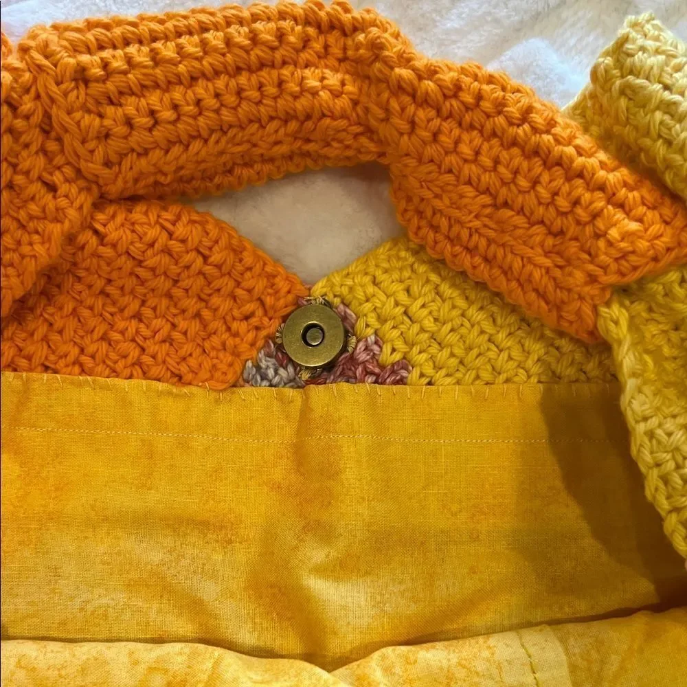 Vibrant Hand Crocheted Bag/Tote in Orange, Yellow, and Variegated Yarn